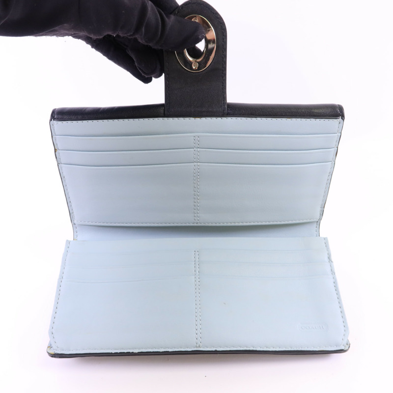 COACH 牛皮皮革Long Bifold Wallet銀扣長錢包-6