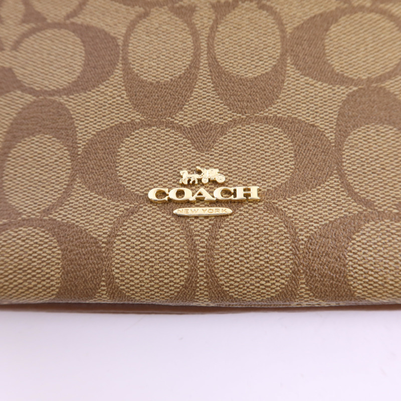 COACH 塗層帆布/牛皮皮革Pouch金扣手拿包-7