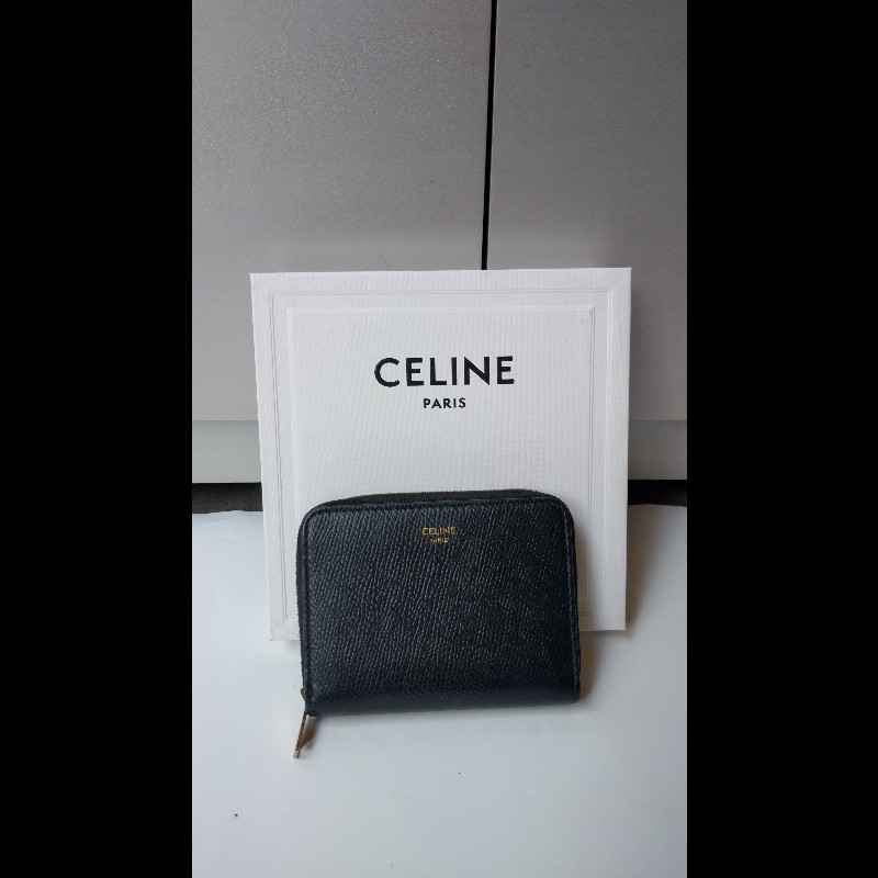 Celine 黑皮拉鍊短夾-4