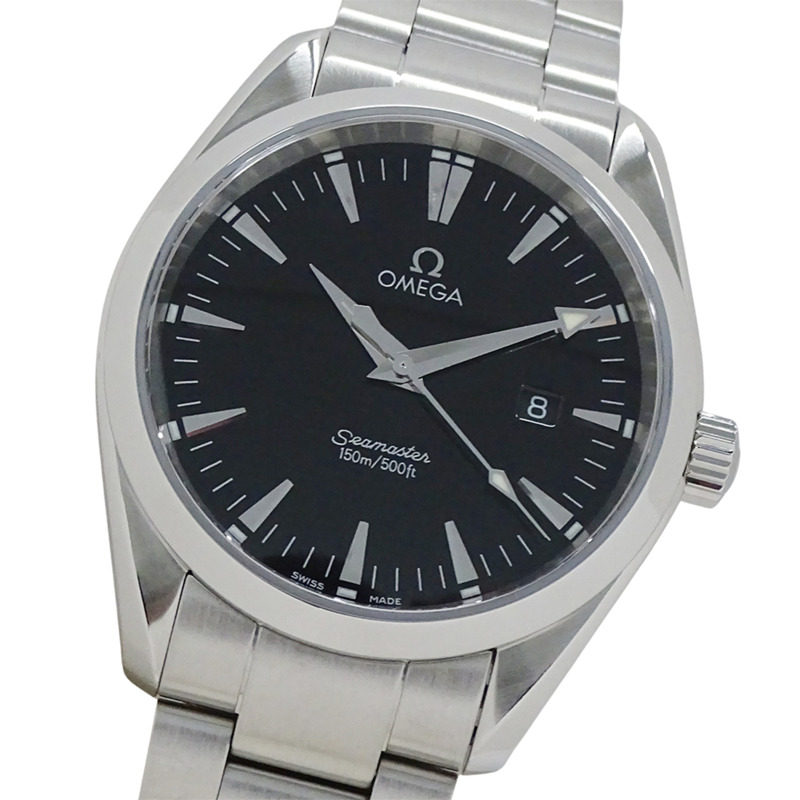 歐米茄海馬系列Aqua Terra 2517.50男士腕錶，日期顯示，石英機芯，QZ，不鏽鋼錶殼，銀色/黑色，拋光-0