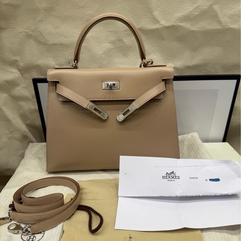 Hermes kelly28 菠萝扣 1f钻石灰 全套 t刻 闲置-0