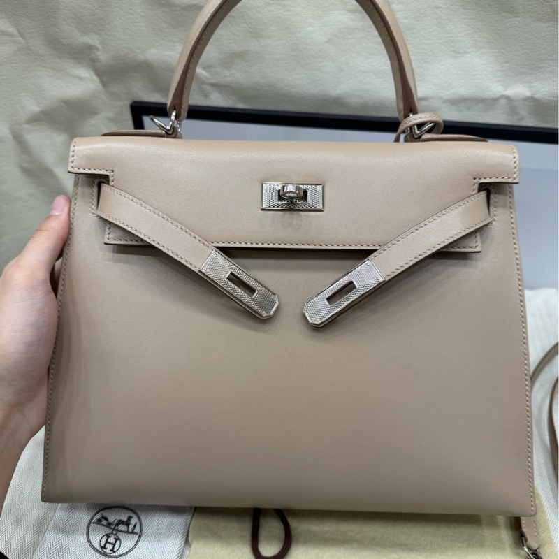 Hermes kelly28 菠萝扣 1f钻石灰 全套 t刻 闲置-5