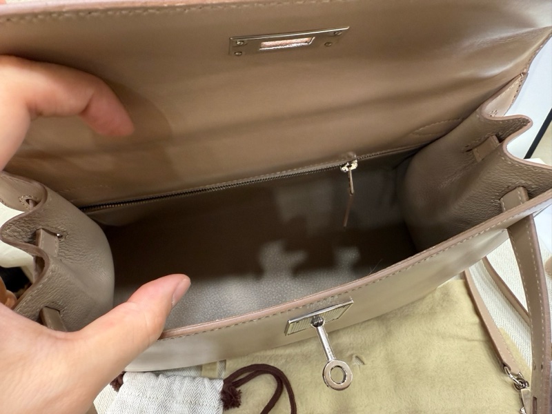 Hermes kelly28 菠萝扣 1f钻石灰 全套 t刻 闲置-10