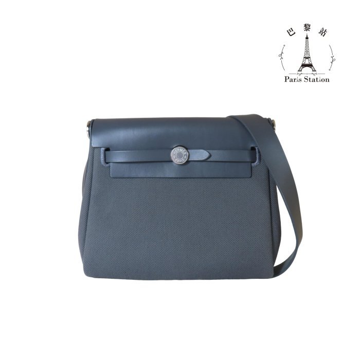 【巴黎站二手名牌專賣店】＊現貨＊HERMES 愛馬仕 真品＊K刻MINI HERBAG深灰帆布石板灰皮革銀釦斜背包-0