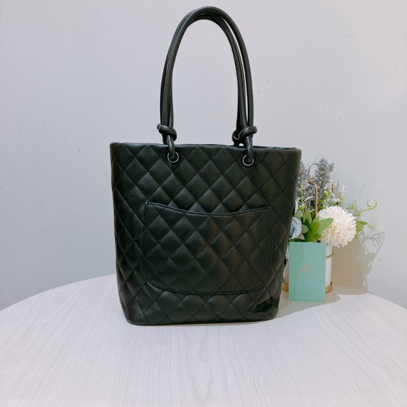 TK1949 香奈兒 復古 黑色內拼粉紅 Chanel Vintage Cambon Line Tote Bag Calfskin Black-1