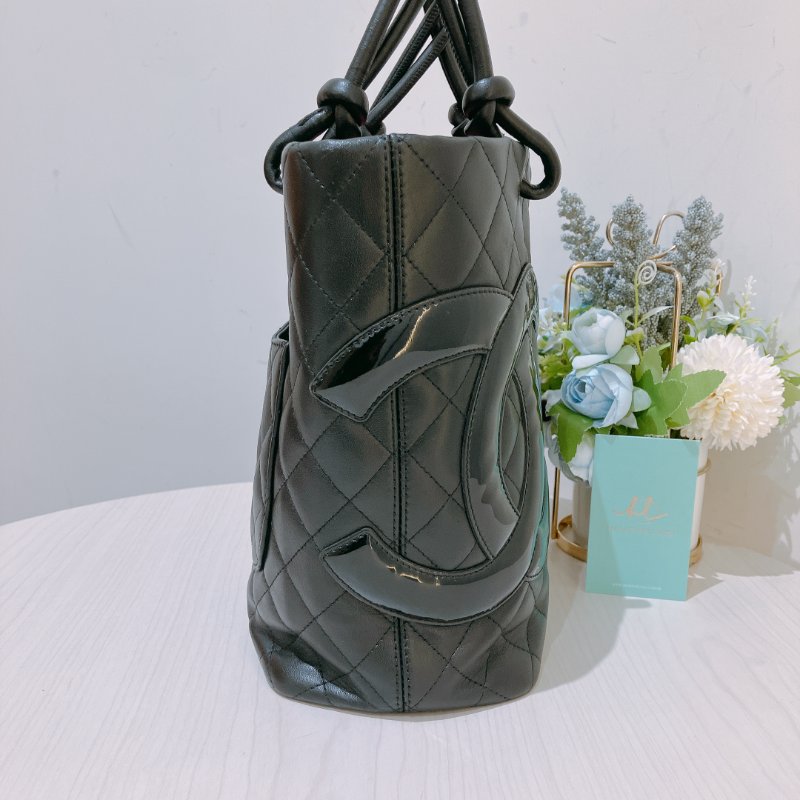 TK1949 香奈兒 復古 黑色內拼粉紅 Chanel Vintage Cambon Line Tote Bag Calfskin Black-3