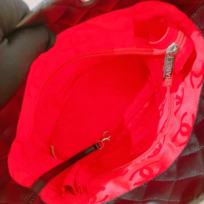 TK1949 香奈兒 復古 黑色內拼粉紅 Chanel Vintage Cambon Line Tote Bag Calfskin Black-19