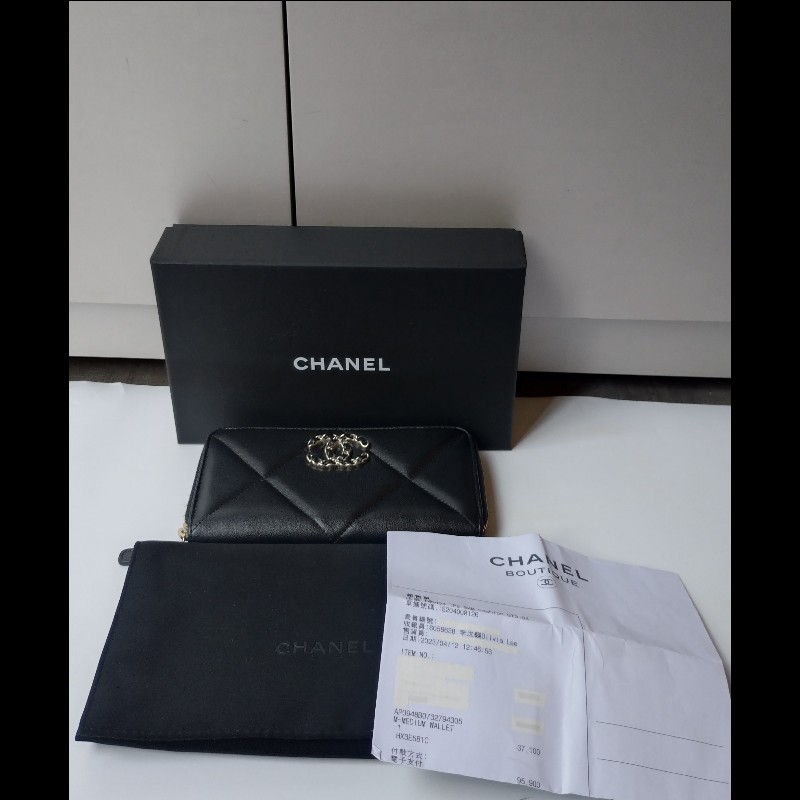 Chanel 19系列黑皮拉鍊中夾-4