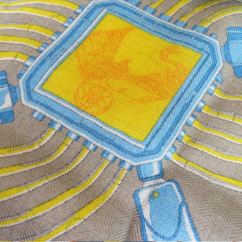 【巴黎站二手名牌專賣店】＊現貨＊HERMES 愛馬仕 真品＊Neo Brandebourgs藍白軍服圖案絲巾105X105方巾-2