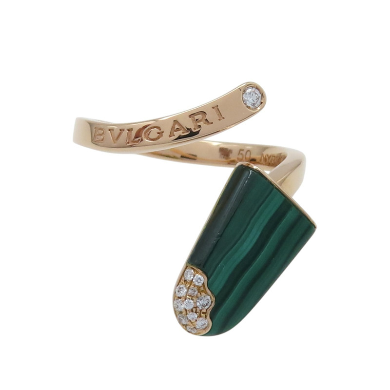 18K玫瑰金 孔雀石 鑽石 Gelati 戒指 50【BVLGARI 寶格麗】 AN858329-2