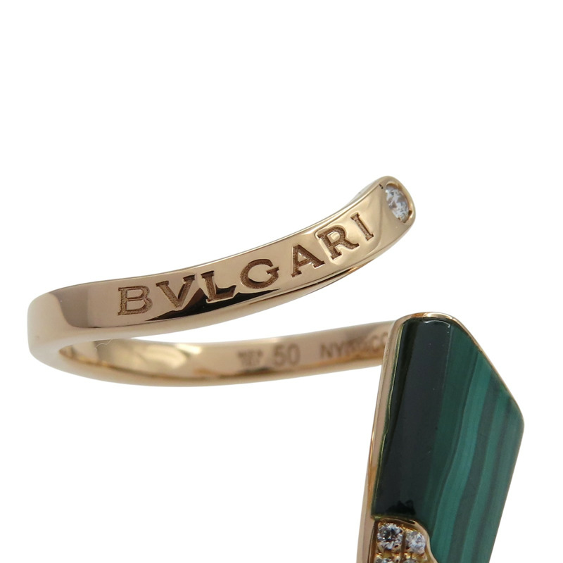 18K玫瑰金 孔雀石 鑽石 Gelati 戒指 50【BVLGARI 寶格麗】 AN858329-6