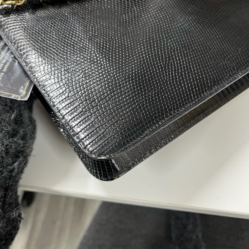 「JL精品代購」 香奈兒中古黑金蜥蜴皮按扣鏈條單肩信封包-9