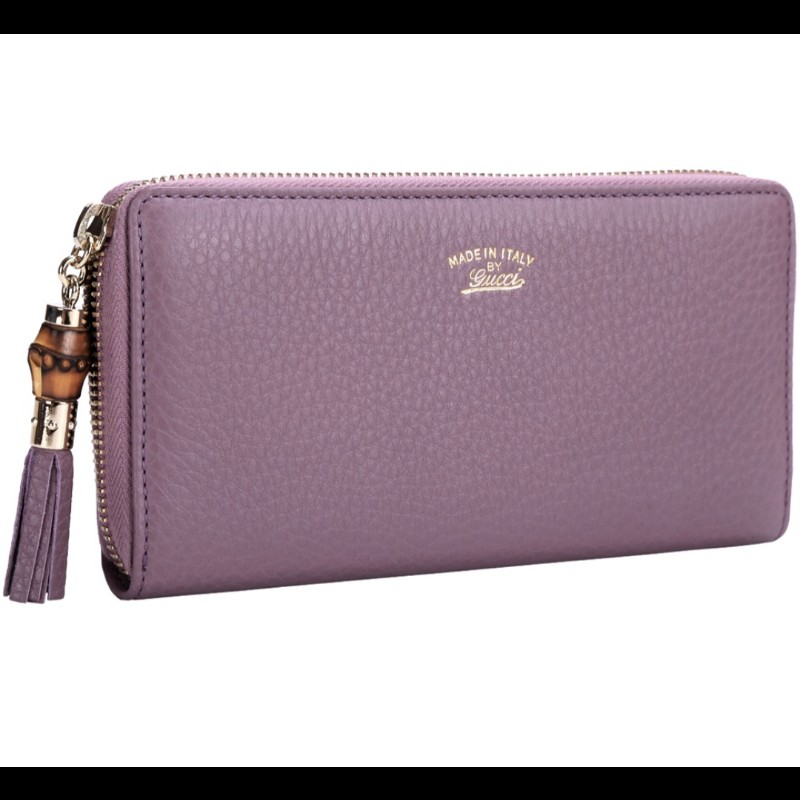 GUCCI 古馳 Swing 牛皮流蘇拉鍊長夾(紫芋色) 少見稀有-4