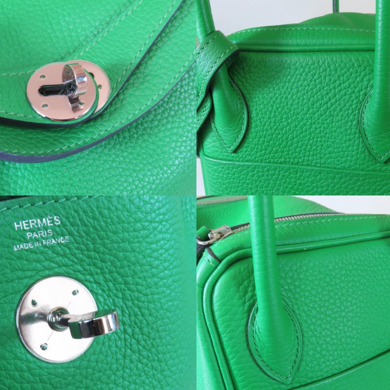 【巴黎站二手名牌專賣店】＊現貨＊HERMES 愛馬仕 真品＊🅁刻竹子綠皮革銀釦LINDY 26手提肩背包-5