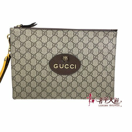 ＊奢華大道國際精品＊【G1814】GUCCI咖啡色/黃色PVC虎頭手拿包 473956