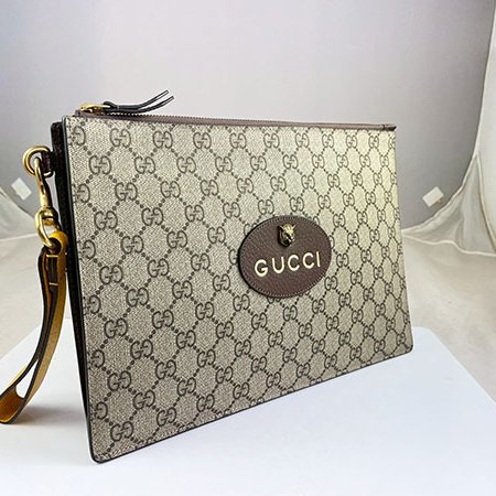 ＊奢華大道國際精品＊【G1814】GUCCI咖啡色/黃色PVC虎頭手拿包 473956-1