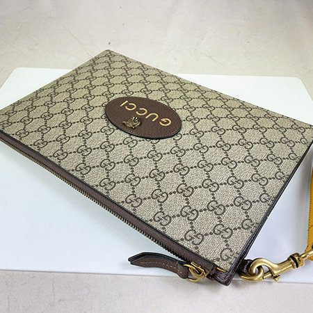 ＊奢華大道國際精品＊【G1814】GUCCI咖啡色/黃色PVC虎頭手拿包 473956-2