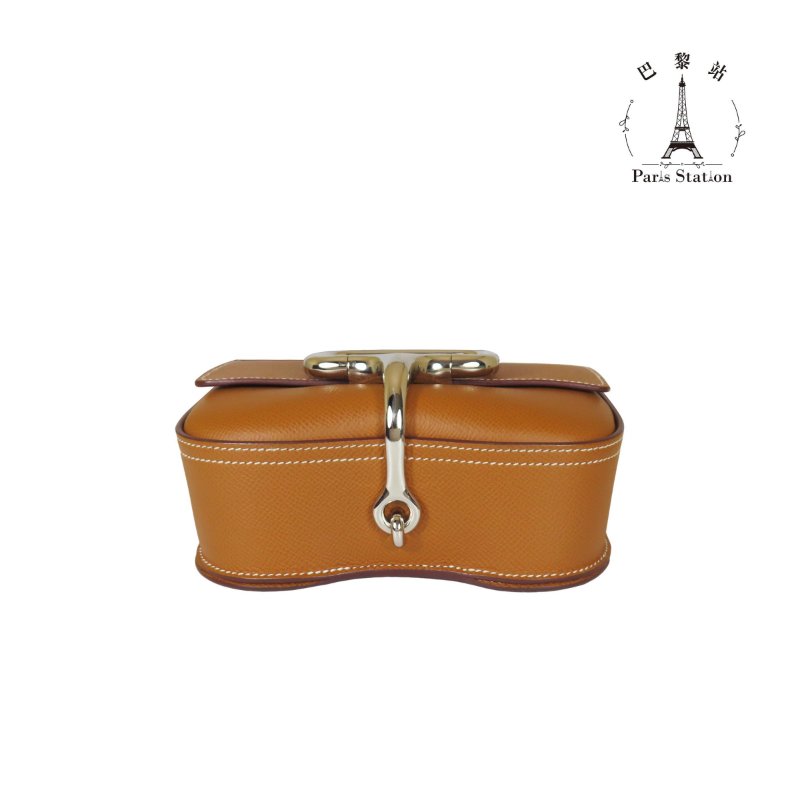 【巴黎站二手名牌專賣店】＊現貨＊HERMES 愛馬仕 真品＊W刻 DELLA 18金棕色皮革銀釦肩背包 屁股包-2