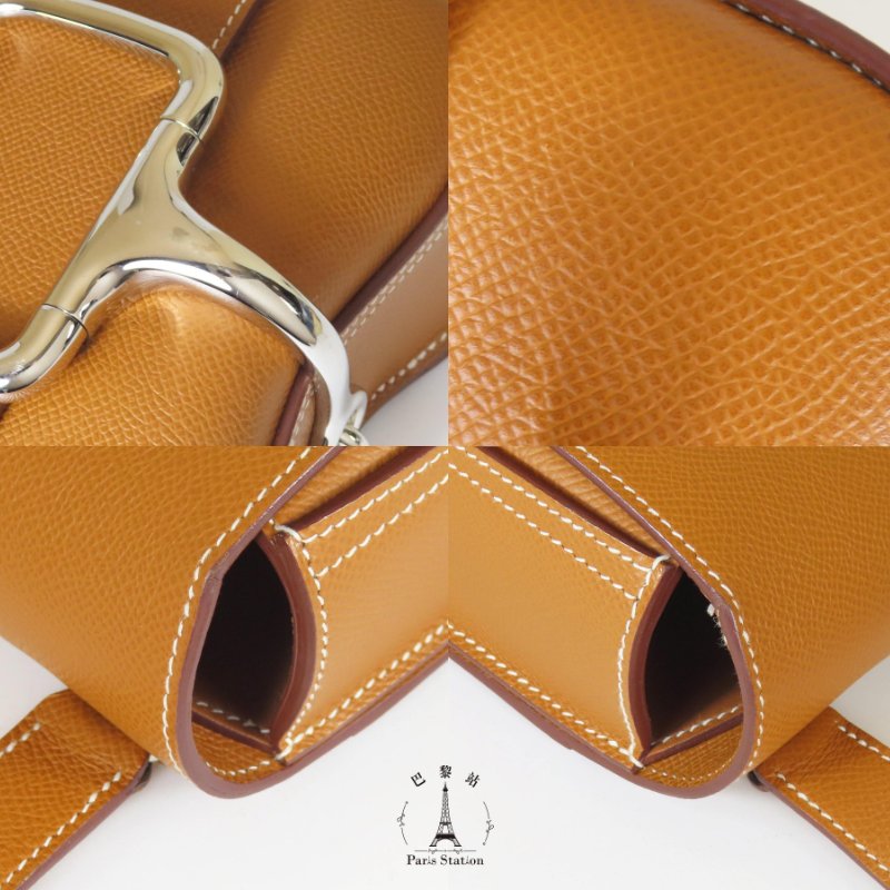 【巴黎站二手名牌專賣店】＊現貨＊HERMES 愛馬仕 真品＊W刻 DELLA 18金棕色皮革銀釦肩背包 屁股包-5