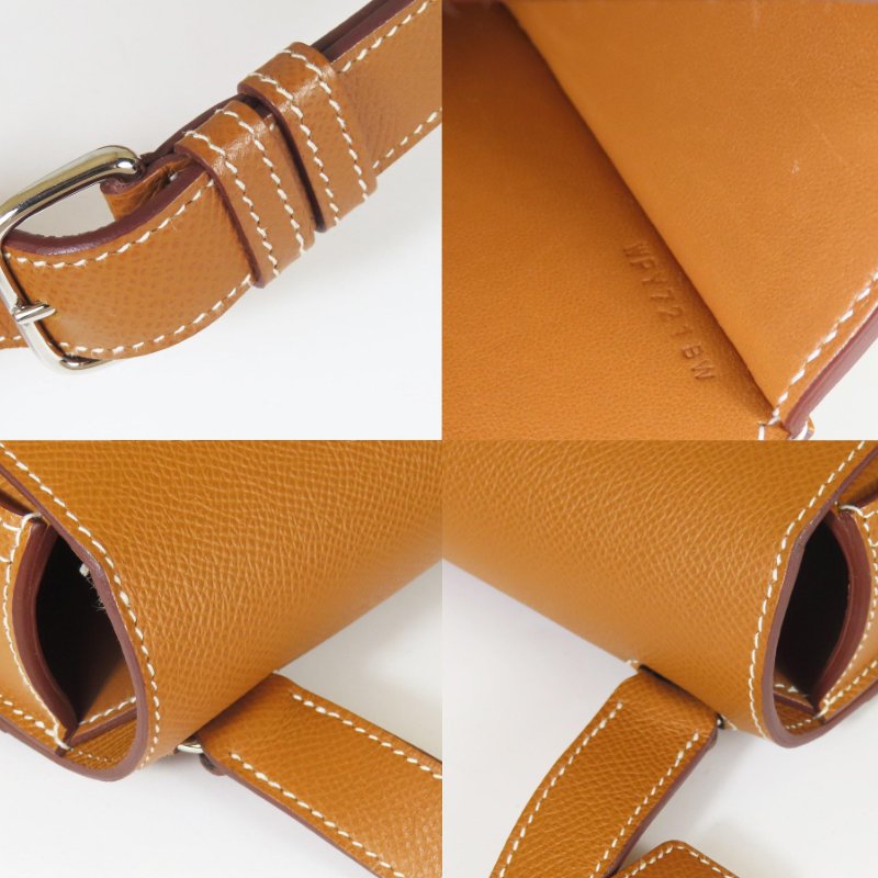 【巴黎站二手名牌專賣店】＊現貨＊HERMES 愛馬仕 真品＊W刻 DELLA 18金棕色皮革銀釦肩背包 屁股包-6