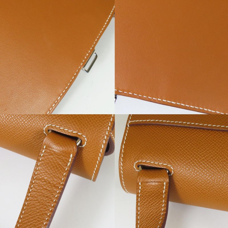 【巴黎站二手名牌專賣店】＊現貨＊HERMES 愛馬仕 真品＊W刻 DELLA 18金棕色皮革銀釦肩背包 屁股包-8