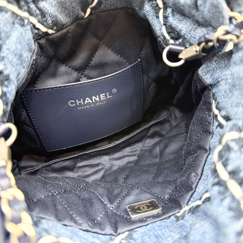 CHANEL丹寧牛仔銀釦MINI 22側背包-14