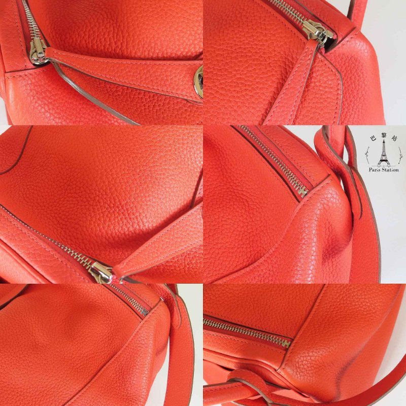 【巴黎站二手名牌專賣店】*現貨*HERMES 愛馬仕 真品*🅁刻LINDY30 珊瑚粉色牛皮銀釦肩背包-6