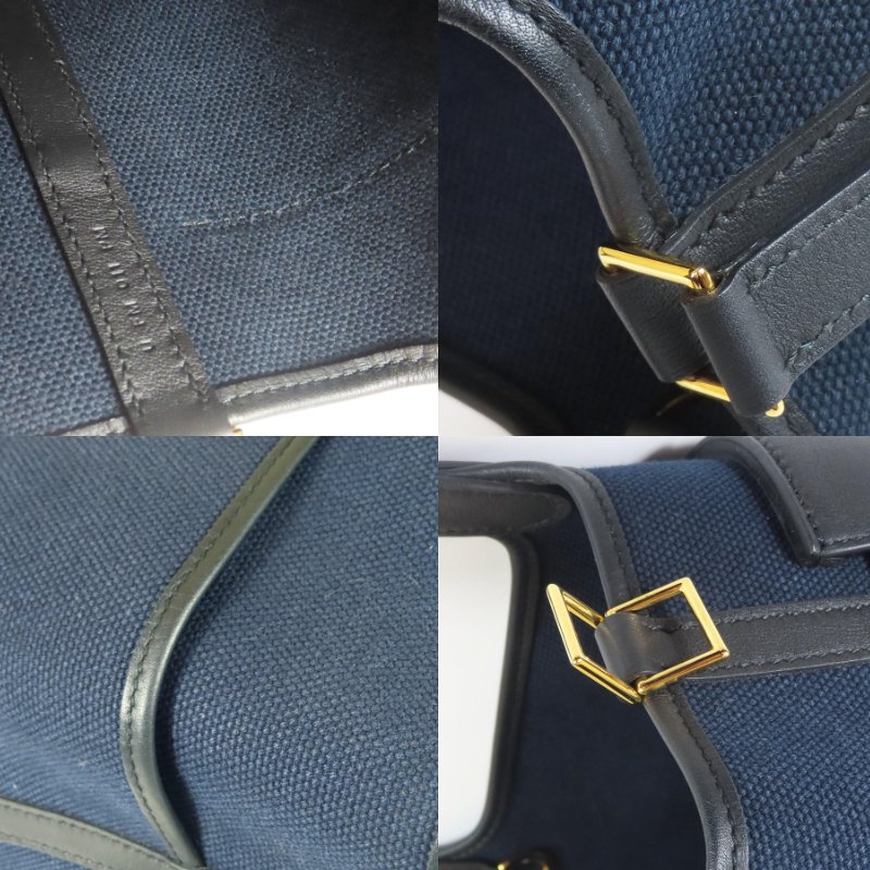 【巴黎站二手名牌專賣店】＊現貨＊HERMES 愛馬仕 真品＊U刻 PICOTIN 18深藍色帆布金釦手提包 菜籃子-5