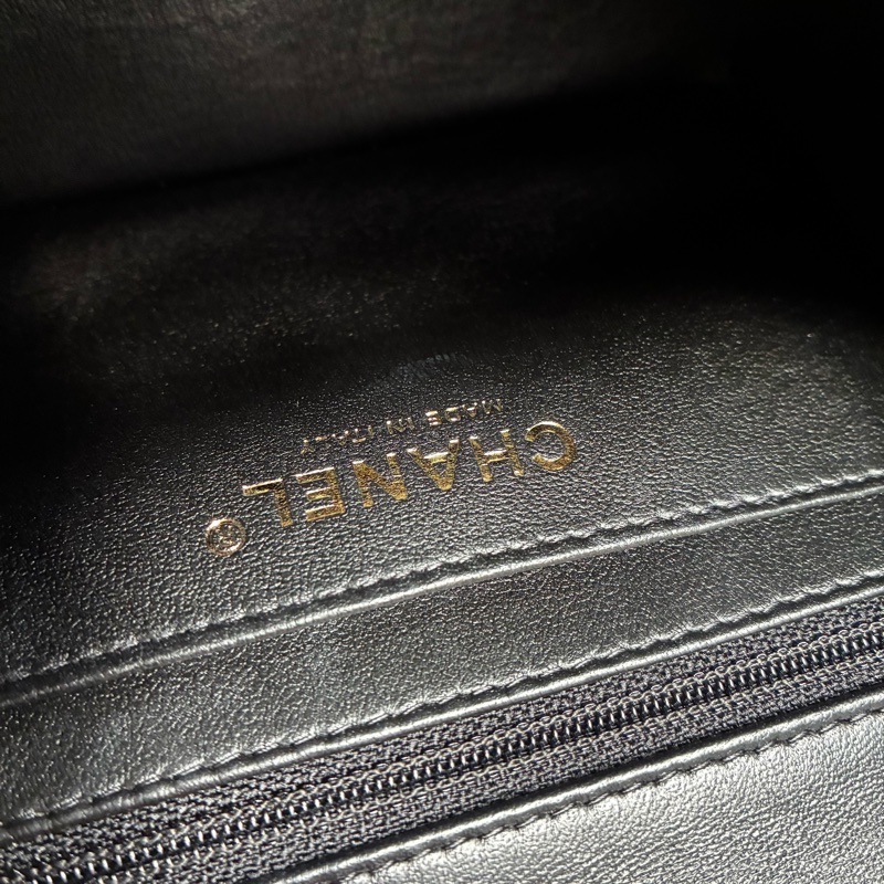 chanel A35200黑色羊皮菱格紋淡金雙C方胖子 17公分-4