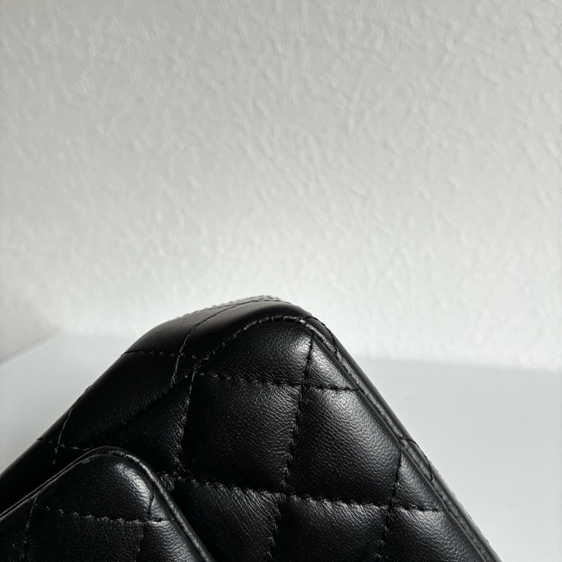 chanel A35200黑色羊皮菱格紋淡金雙C方胖子 17公分-10