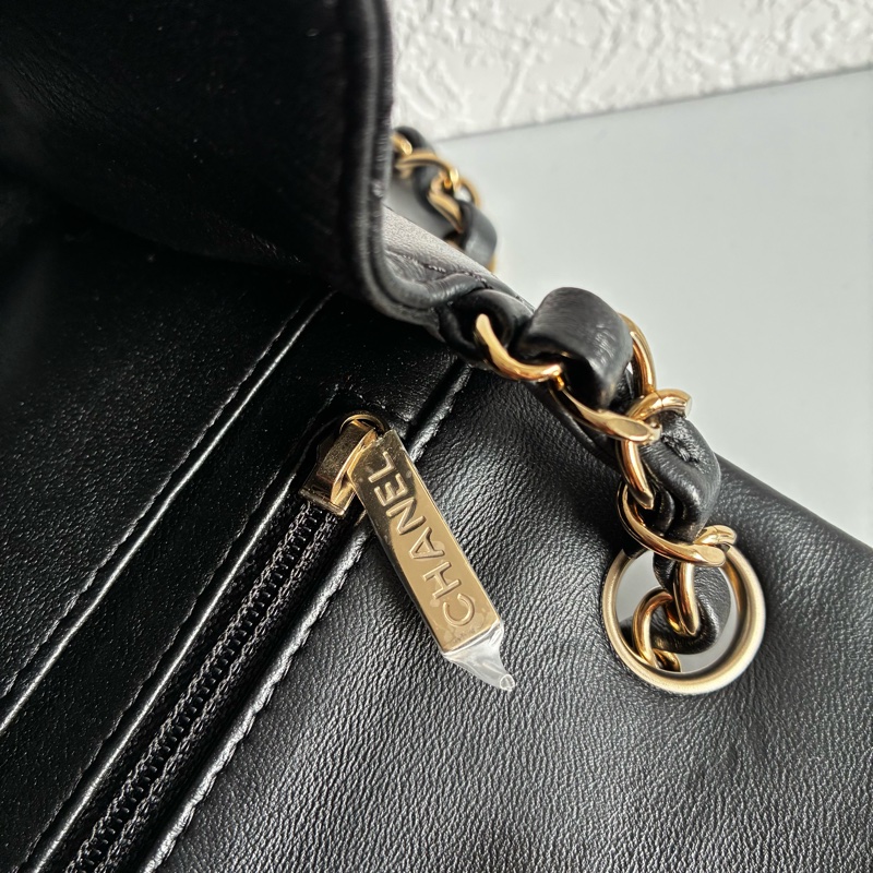 chanel A35200黑色羊皮菱格紋淡金雙C方胖子 17公分-21