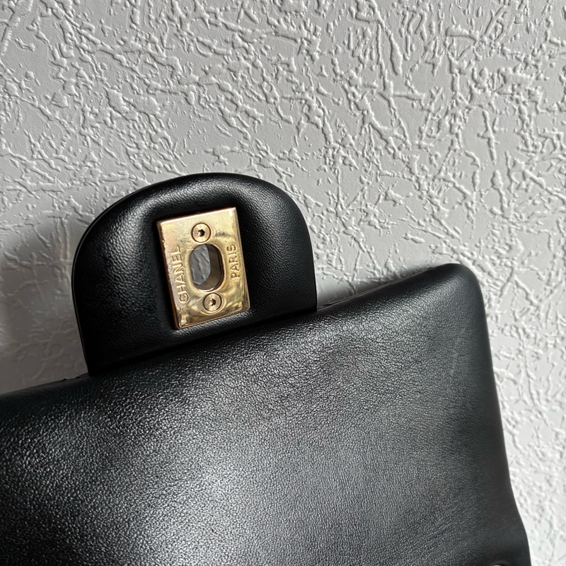 chanel A35200黑色羊皮菱格紋淡金雙C方胖子 17公分-23