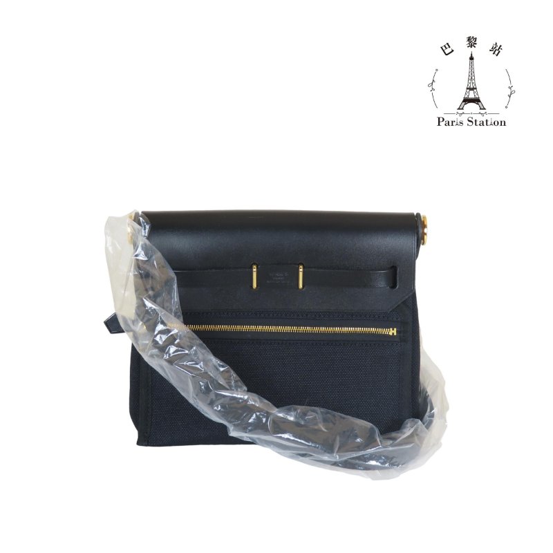 【巴黎站二手名牌專賣店】＊全新現貨＊HERMES 愛馬仕 真品＊K刻MINI HERBAG黑色帆布金釦斜背包-1