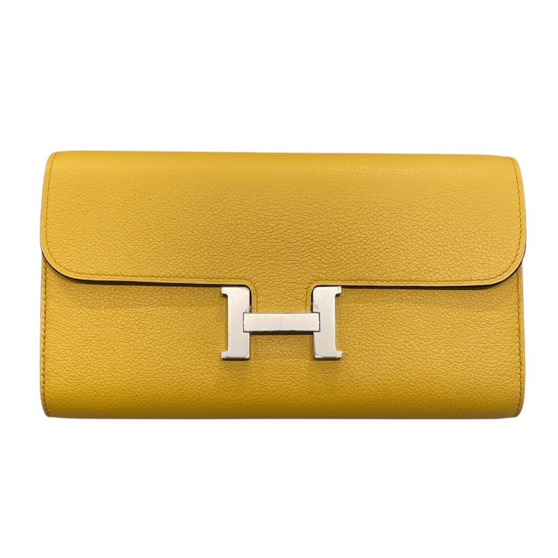 HERMES 愛馬仕 CONSTANCE TOGO 肩背長夾 EVERCOLOR 黃色 銀釦-1