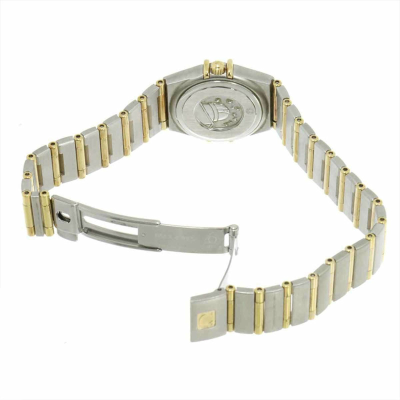 歐米茄星座系列迷你雙色1262 75女錶，鑲嵌12顆鑽石，白色錶殼，黃金石英機芯-4