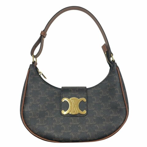 CELINE 思琳 AVA TRIOMPHE 單肩腋下包 PVC帆布 凱旋門老花 棕色 金釦
