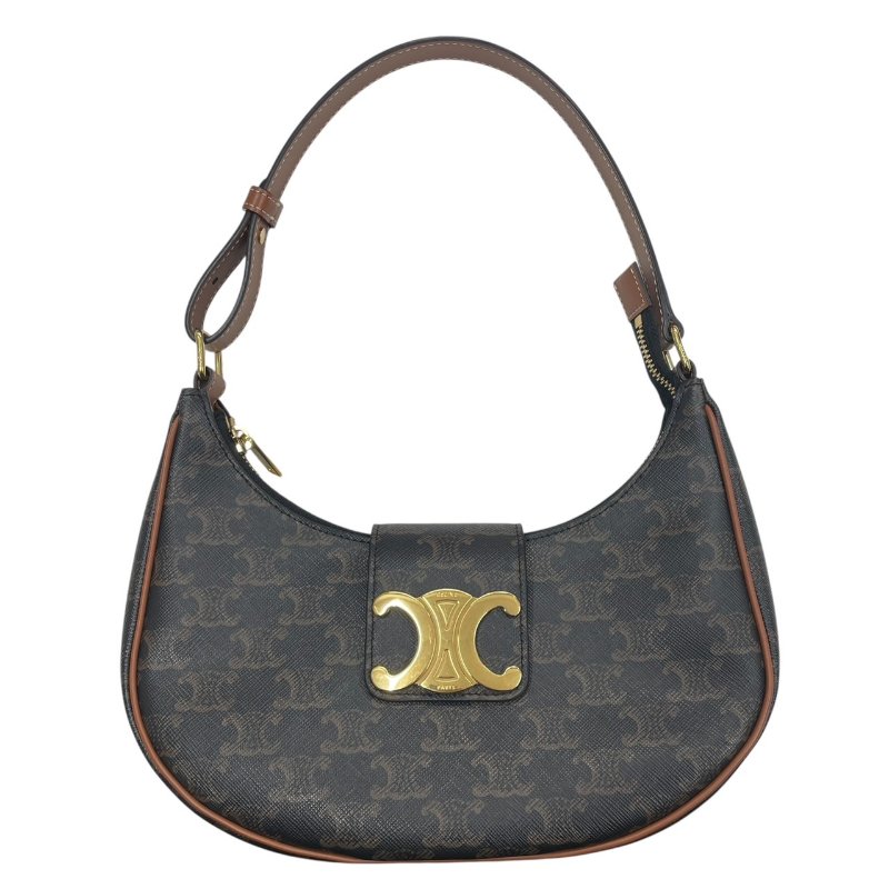 CELINE 思琳 AVA TRIOMPHE 單肩腋下包 PVC帆布 凱旋門老花 棕色 金釦-0