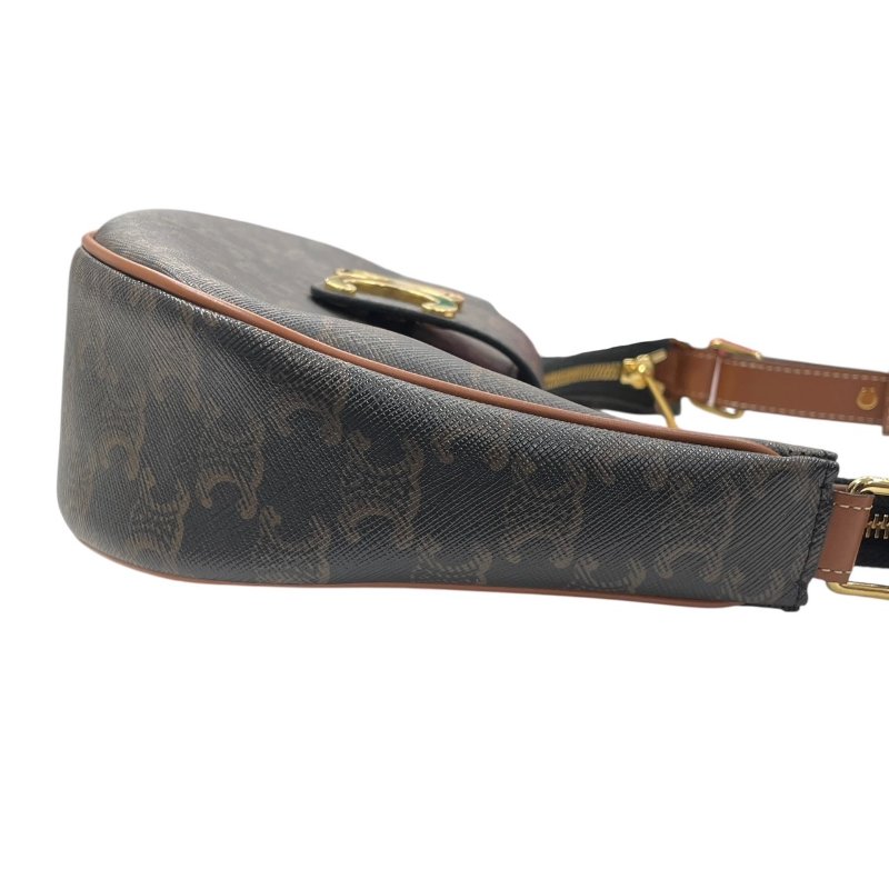 CELINE 思琳 AVA TRIOMPHE 單肩腋下包 PVC帆布 凱旋門老花 棕色 金釦-3