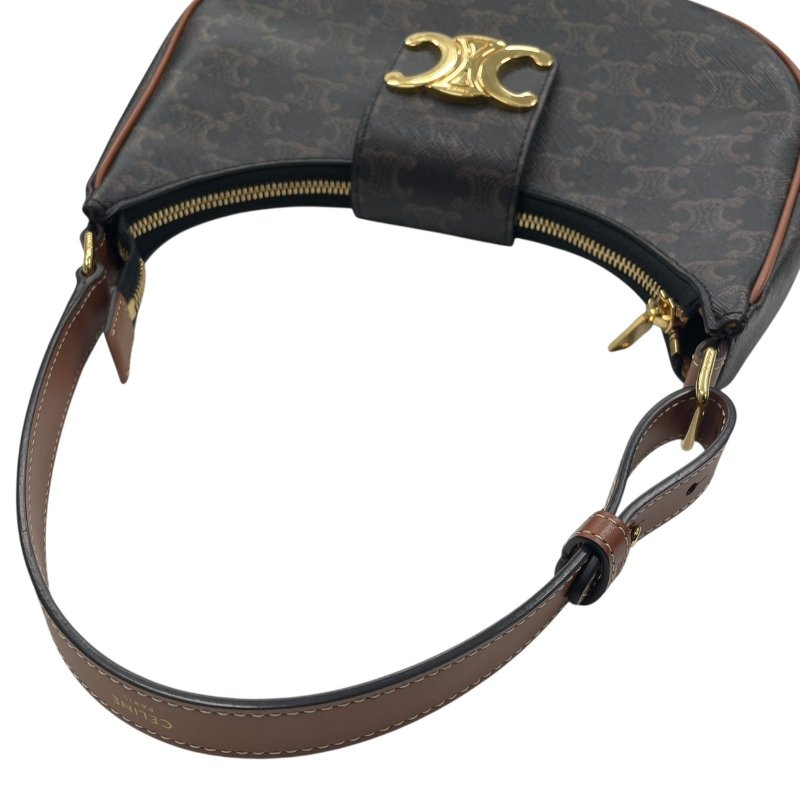 CELINE 思琳 AVA TRIOMPHE 單肩腋下包 PVC帆布 凱旋門老花 棕色 金釦-9