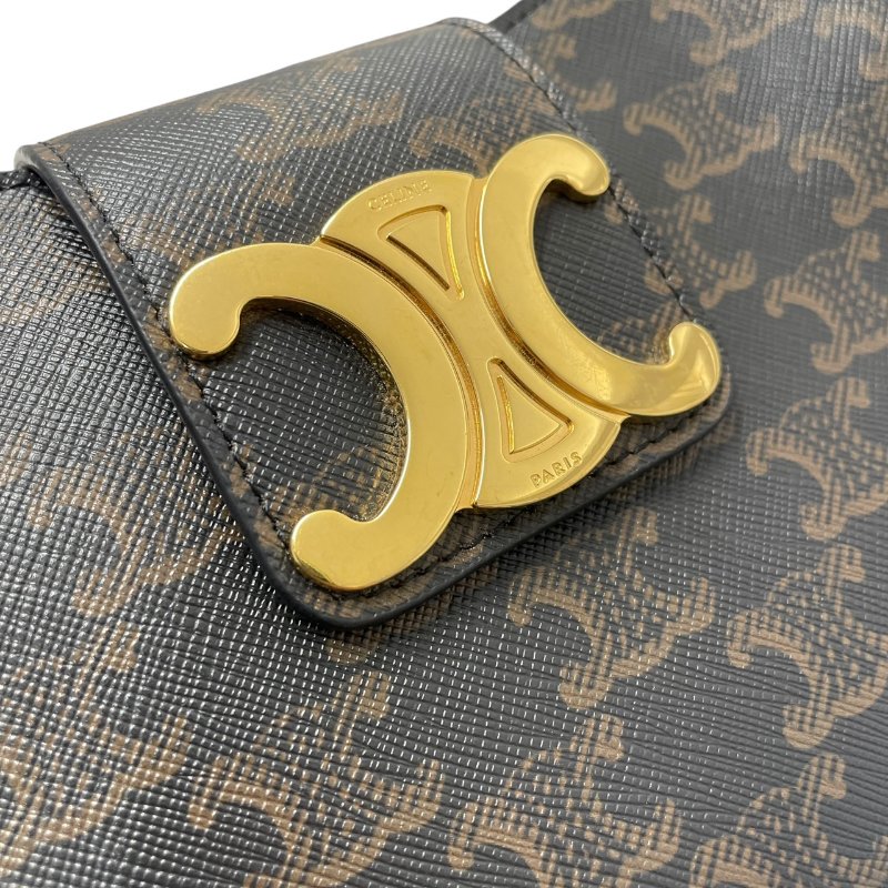 CELINE 思琳 AVA TRIOMPHE 單肩腋下包 PVC帆布 凱旋門老花 棕色 金釦-10