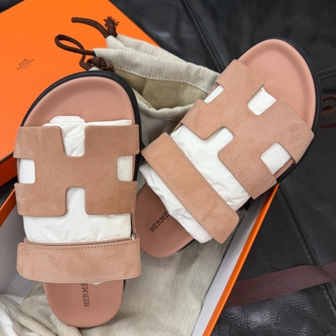 Hermès Chypre涼拖鞋（乾燥玫瑰粉37）二舅拖