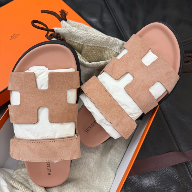Hermès Chypre涼拖鞋（乾燥玫瑰粉37）二舅拖-0
