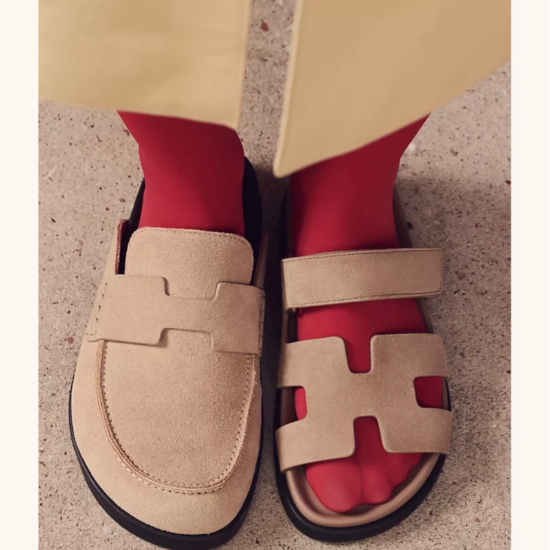 Hermès Chypre涼拖鞋（乾燥玫瑰粉37）二舅拖-5