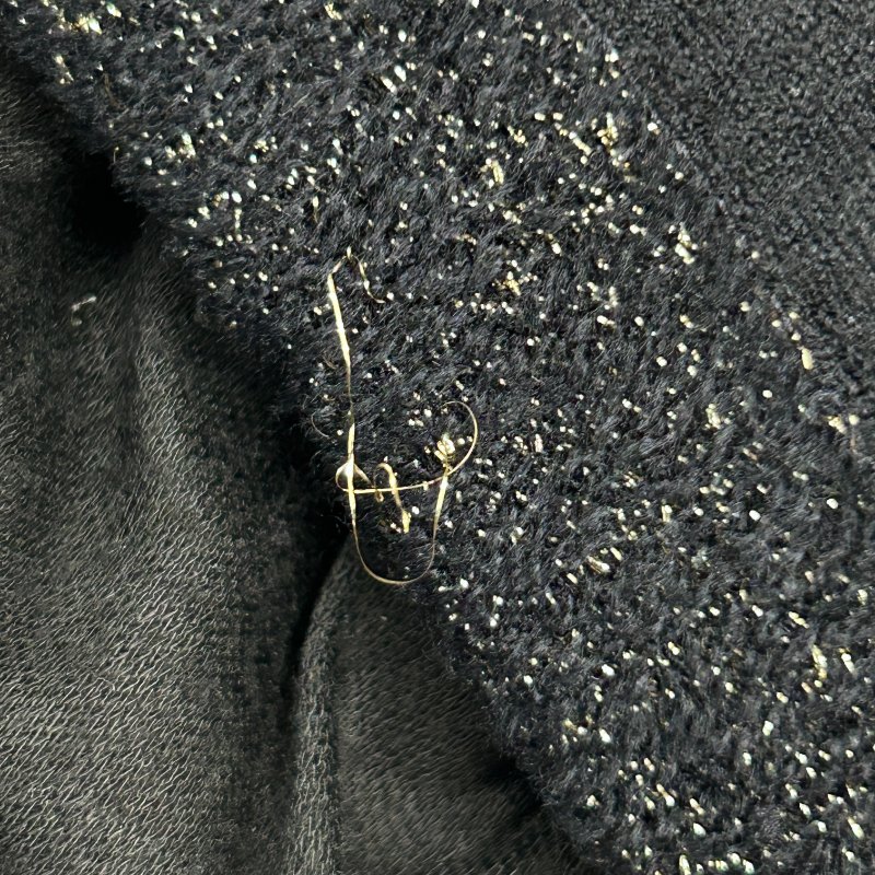 CHANEL 香奈兒 V領短袖針織洋裝 金蔥滾邊設計 羊毛材質 黑色 SIZE 34-3