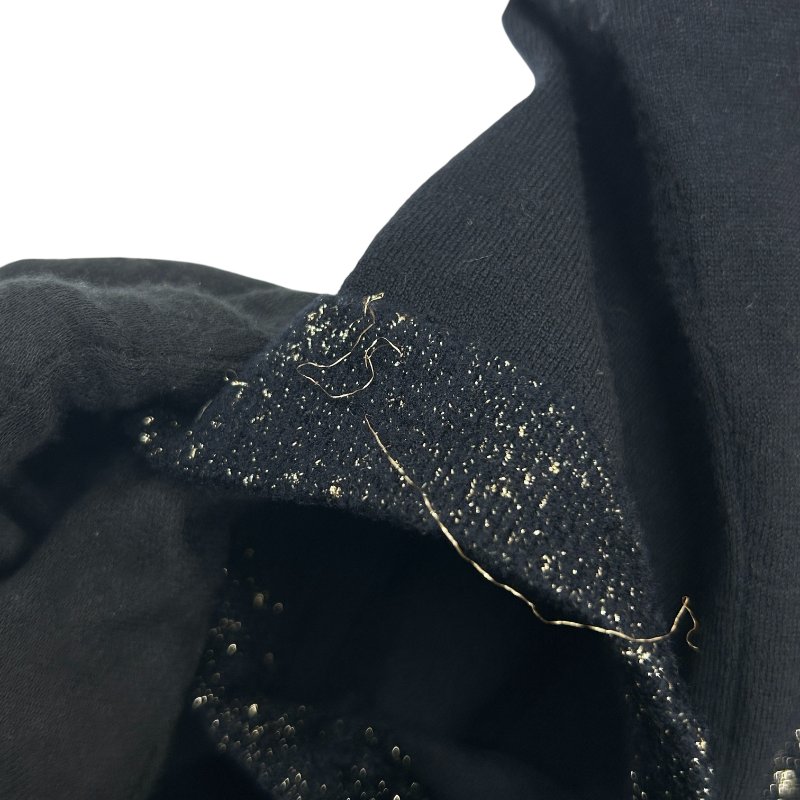 CHANEL 香奈兒 V領短袖針織洋裝 金蔥滾邊設計 羊毛材質 黑色 SIZE 34-6