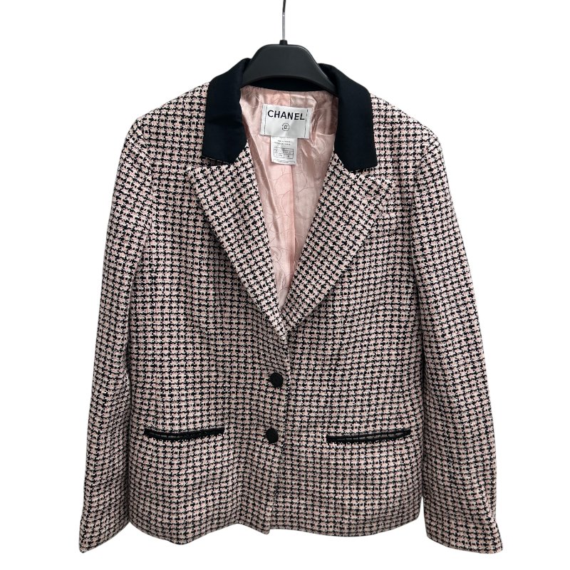CHANEL 香奈兒 千鳥格 西裝外套 棉質 粉黑配色  SIZE 42-0