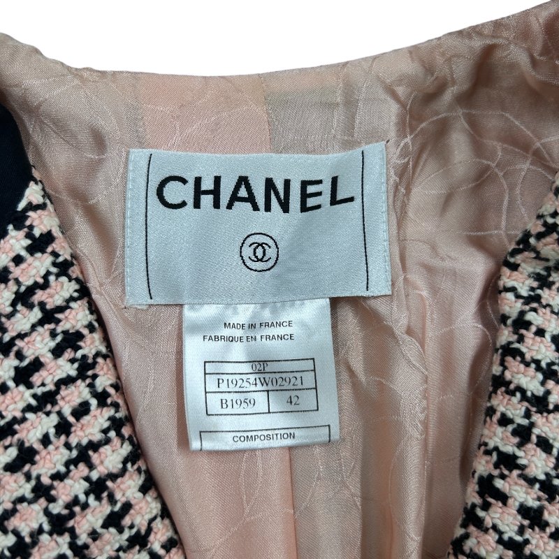 CHANEL 香奈兒 千鳥格 西裝外套 棉質 粉黑配色  SIZE 42-3