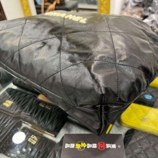 東區正精品㊣CHANEL 22 BAG AS3261 全新熊貓配色香奈兒黑色全皮米色字金幣金鍊肩背包購物袋包中款 RZ6211-4