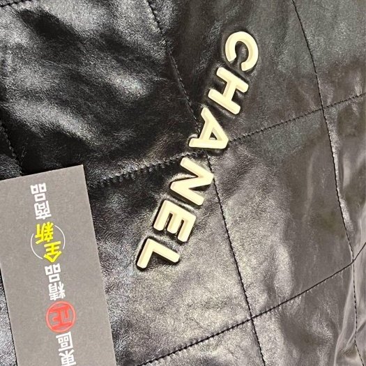 東區正精品㊣CHANEL 22 BAG AS3261 全新熊貓配色香奈兒黑色全皮米色字金幣金鍊肩背包購物袋包中款 RZ6211-7