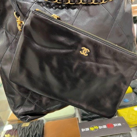 東區正精品㊣CHANEL 22 BAG AS3261 全新熊貓配色香奈兒黑色全皮米色字金幣金鍊肩背包購物袋包中款 RZ6211-8